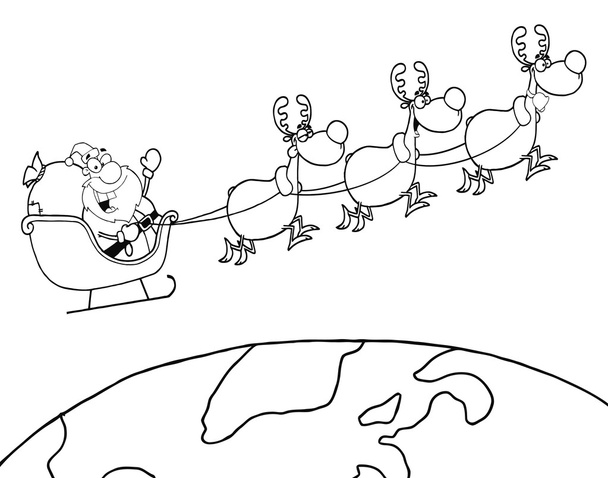 Забарвлення сторінці структури Санта розмахуючи і політ над землею - Фото, зображення
