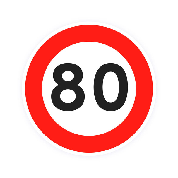 Nopeusrajoitus 80 pyöreä tieliikenteen kuvake merkki tasainen tyyli suunnittelu vektori kuva. - Vektori, kuva