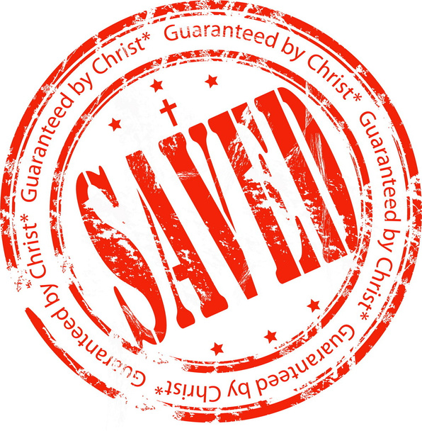 Red stamp: saved, guaranteed by Christ - Vector, Image