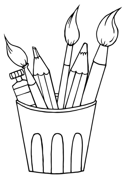 Disegno da colorare Schema di una tazza di matite e pennelli
 - Foto, immagini