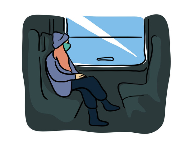 Путешественник в поезде - Вектор,изображение