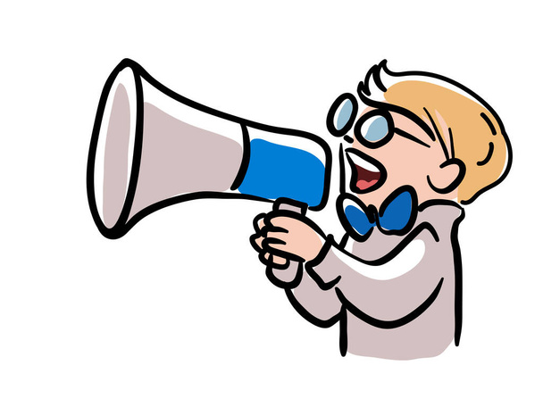 Announcer with megaphone speaking loudly illustration - Vector, Image