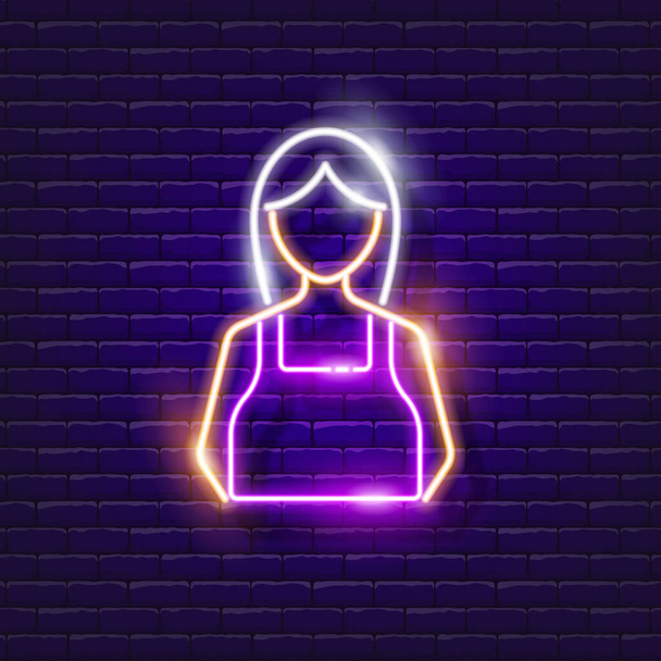 Maid neon icon. Cleaning lady glowing symbol. Vector illustration of housemaid for design. Housework concept - Vector, Image