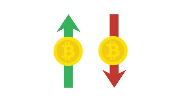 ビットコインのトレンドを上下に分離したベクトルのフラットイラスト - ベクター画像