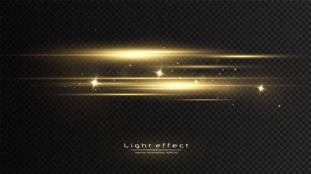 Goldener Lichteffekt. Abstrakte Laserstrahlen aus Licht. Chaotische Neonstrahlen - Vektor, Bild