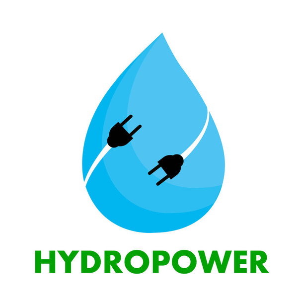 Hydroelectric power plugs and water drops, vector art illustration. - Vektör, Görsel