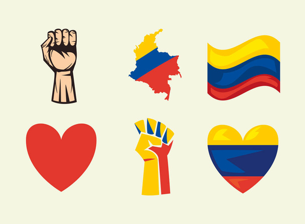 seis iconos colombianos de protesta - Vector, Imagen