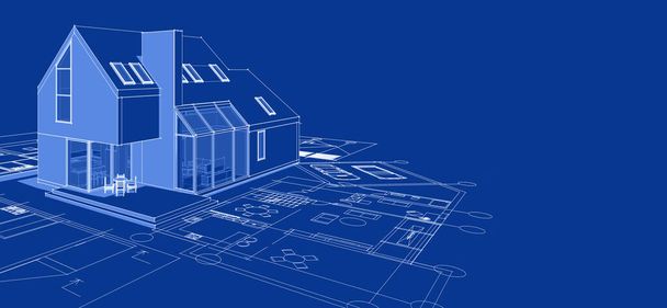 casa moderna proyecto arquitectónico bosquejo 3d ilustración - Foto, imagen