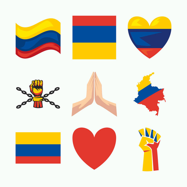 dziewięć kolumbijskich ikon protestu - Wektor, obraz