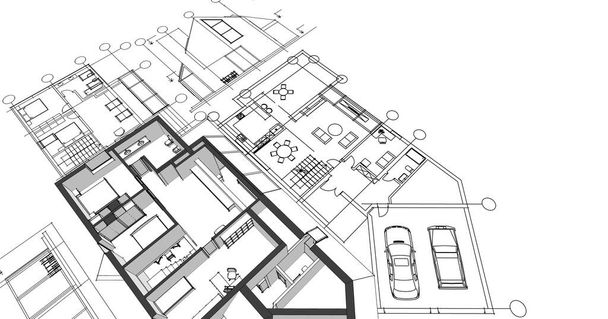 casa moderna proyecto arquitectónico bosquejo 3d ilustración - Foto, imagen