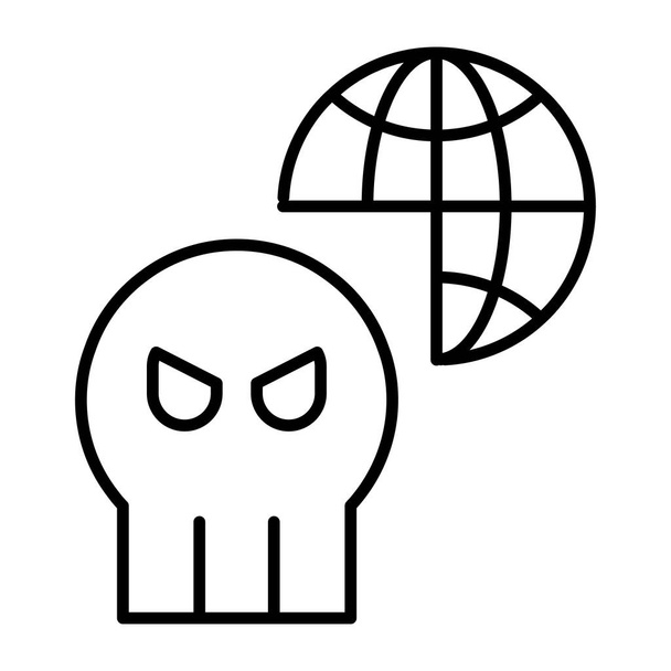 Глобус с черепом, линейная конструкция сетевого взлома - Вектор,изображение