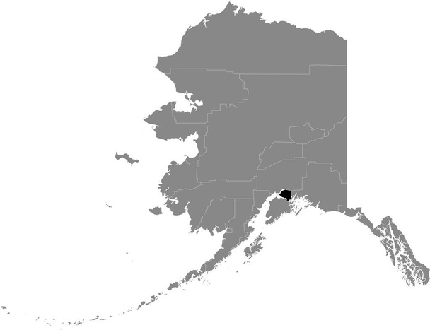 Черная выделенная карта расположения города-района Анкоридж США внутри серой карты федерального штата Аляска, США - Вектор,изображение