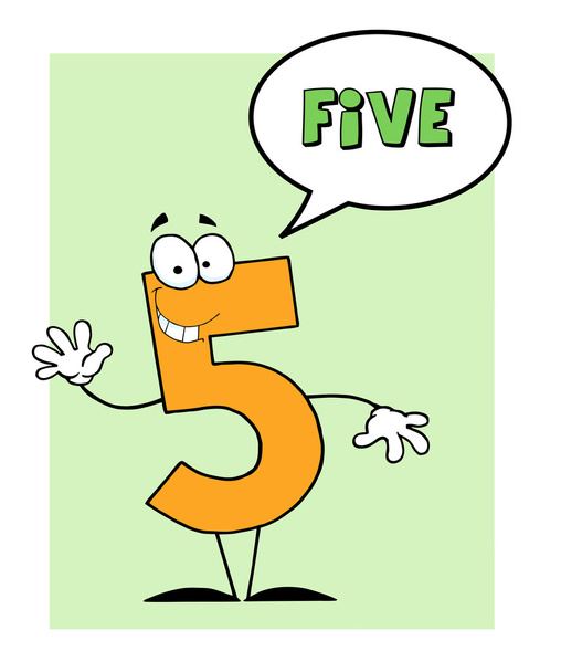 Αριθμός πέντε χαρακτήρα με ένα μπαλόνι λέξη πέρα από το πράσινο - Φωτογραφία, εικόνα