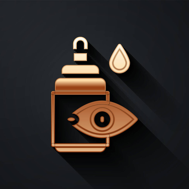 Bouteille de goutte Gold Eye icône isolée sur fond noir. Style ombre longue. Vecteur. - Vecteur, image