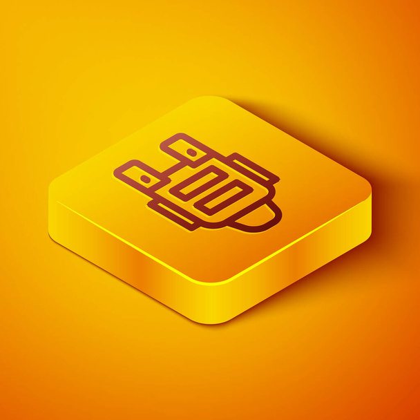 Isometric line Bulletproof vest for protection from bullets icon isolated on orange background. Body armor sign. Military clothing. Yellow square button. Vector. - Vector, Image