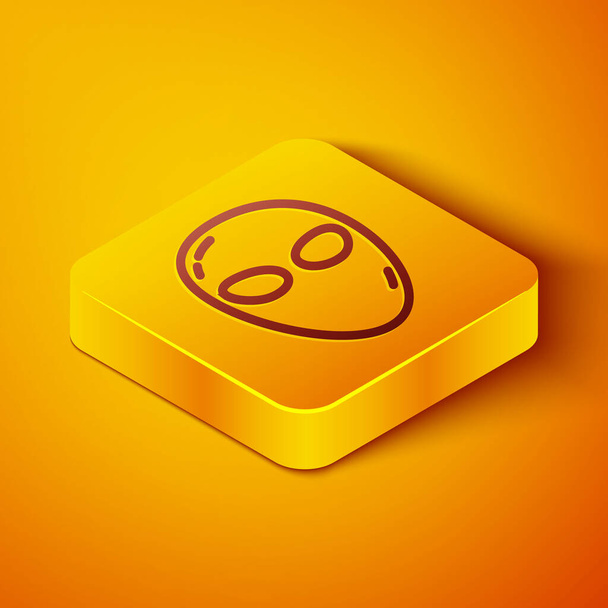 Isometric line Alien icon isolated on orange background. Extraterrestrial alien face or head symbol. Yellow square button. Vector. - Vektor, Bild