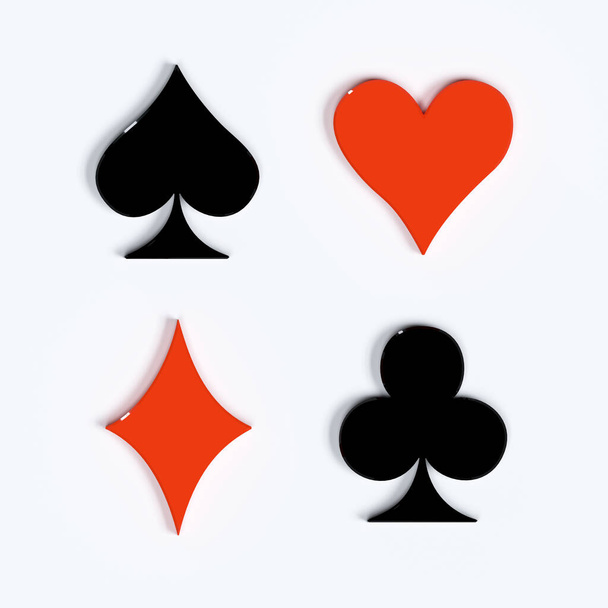 Oblek na hraní karet. Symboly izolované na bílém pozadí s 3D efektem. 3D vykreslování - Fotografie, Obrázek