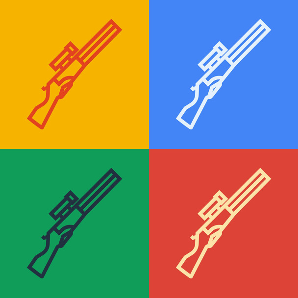 Pop art line Hunting gun icon isolated on color background. Hunting shotgun.  Vector. - Vector, Image
