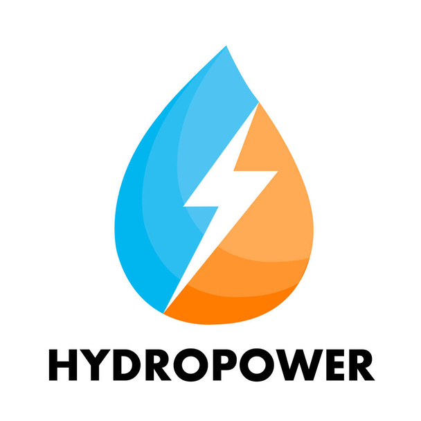 Water drop logo with lightning hydropower concept, vector art illustration. - Вектор,изображение