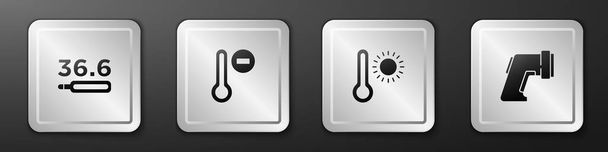 Set Medical thermometer, Meteorology,  and Digital icon. Silver square button. Vector. - Vector, Image