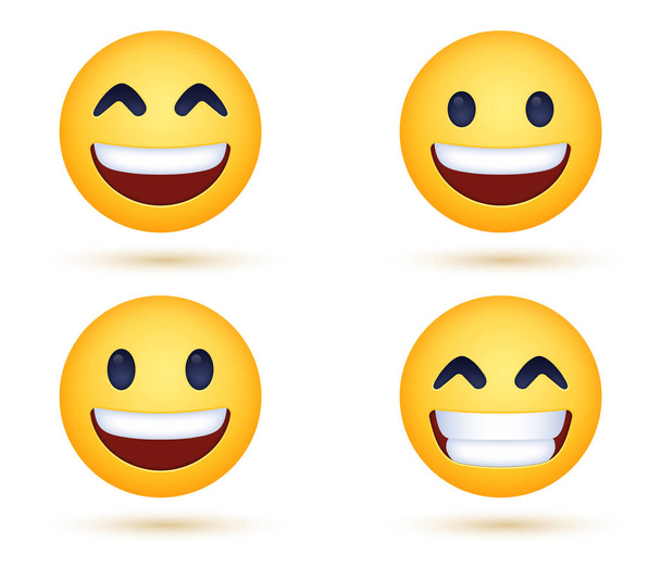 Cara emoji sonriente 3d con ojos sonrientes, Cara sonriente con boca abierta y emoticono de ojos sonrientes, Cara sonriente personaje, Emoción de cara feliz, Cara sonriente mostrando dientes - Vector, imagen