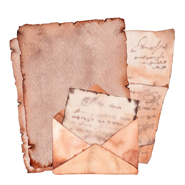 Old retro letters and envelopes. Vintage inspired arrangement. - 写真・画像