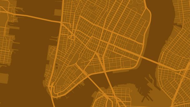 ゴールデンオレンジニューヨーク市周辺のベクトルの背景マップ、通りや水の地図イラスト。ワイドスクリーン比率、デジタルフラットデザインストリートマップ. - ベクター画像