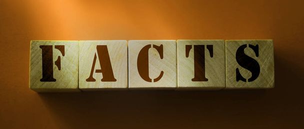 FACT Word Written In Wooden Cube. True or false fake and real facts and news concept. - Photo, Image