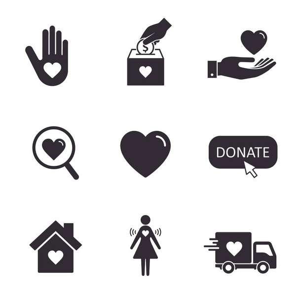 Donare, set di icone di beneficenza Illustrazione isolata vettoriale. - Vettoriali, immagini