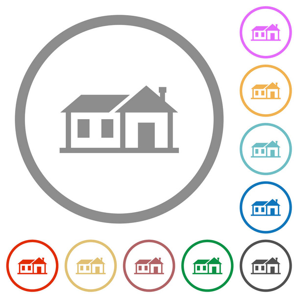 Familie huis platte kleur iconen in ronde contouren op witte achtergrond - Vector, afbeelding