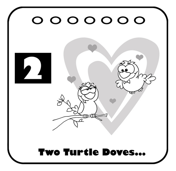 twee zwarte en witte tortelduiven met tekst en nummer twee - Foto, afbeelding