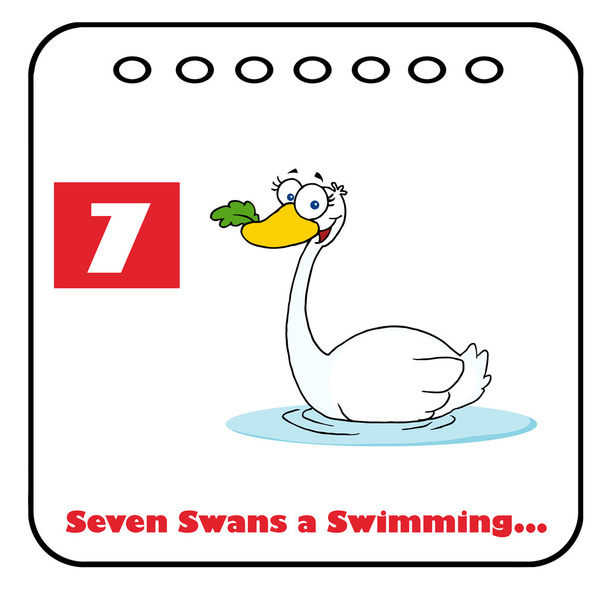 Swan Natação em um calendário de Natal com texto e número sete
 - Foto, Imagem