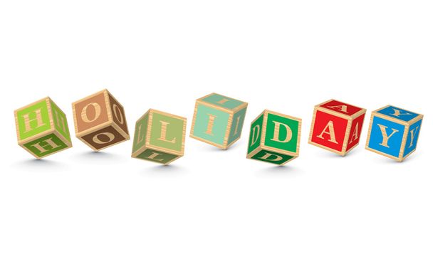 Word HOLIDAY written with alphabet blocks - Vector, Image