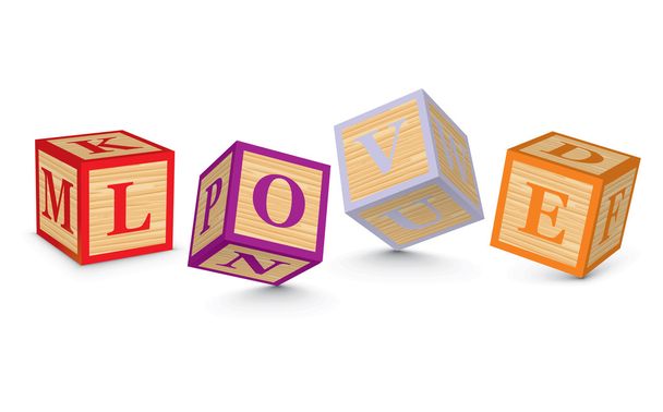 Слово LOVE, написане з блоками абетки
 - Вектор, зображення