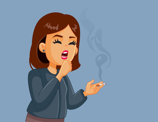 Smoking Woman Coughing Vector Illustration - Vektör, Görsel