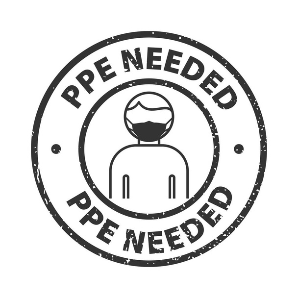 PPE Needed rule rubber seal gray stamp on white background.  Silhouette person with mask. Prevent COVID-19. Symbol can be used during coronavirus or covid outbreak. EPS10. - Vector, Image