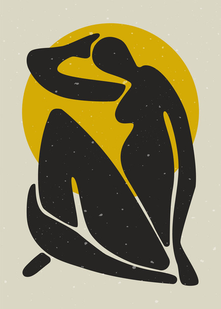 Boho zeitgenössische Kunst. Matisse inspirierte Frau Silhouette für Wanddekor, Mitte Jahrhundert Plakat. Vektorillustration - Vektor, Bild
