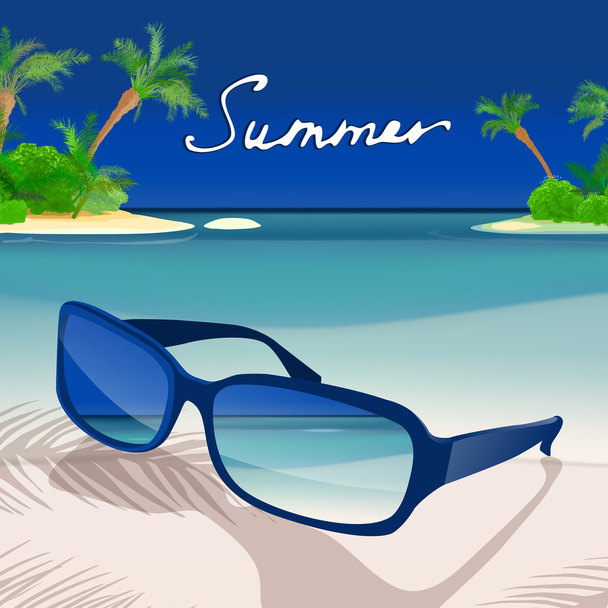 summer background with blue sunglasses. - Вектор, зображення