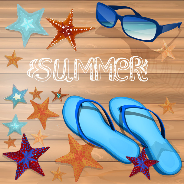 summer background with blue sunglasses. - Vector, imagen
