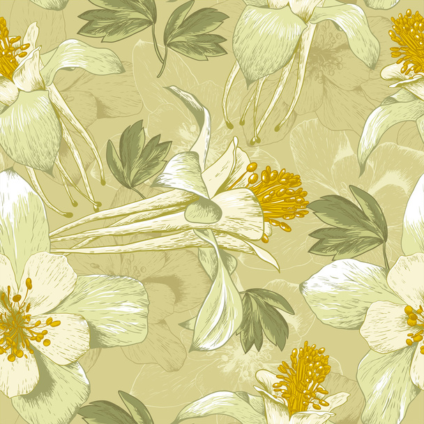 Seamless Floral Background with White Flowers - Vector, imagen
