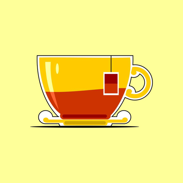 Sárga vektor csésze teát töltött vörös tea vízzel - Vektor, kép