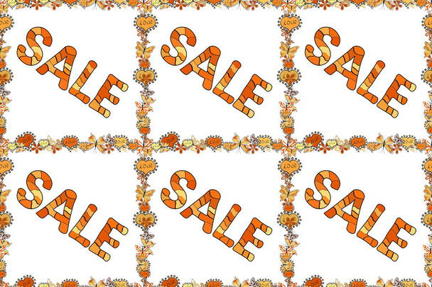 Sale, give away banner, retail raster tag. Raster. Seamless pattern. Yellow, orange, white friday sale label. Cute sticker illustration. Grunge pained background. Marketing campaign sale advert label. - Fotó, kép