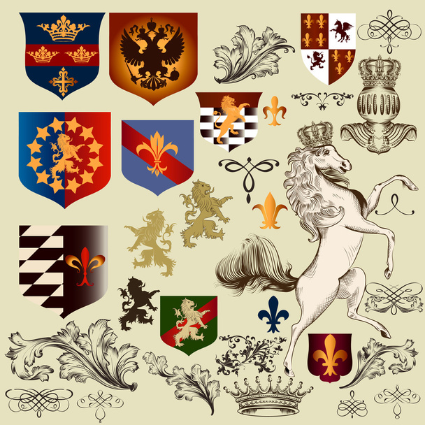 Collection of  vector heraldic decorative elements fleur de lis, - Vector, Image