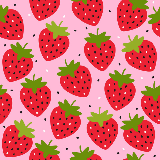 summer fruit seamless pattern. juicy colored strawberries on a white background. vector illustration - Vector, Image
