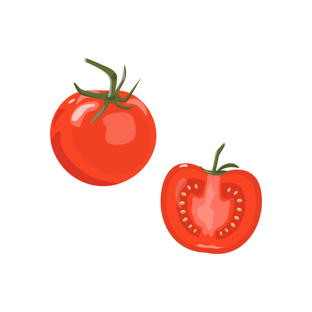 Čerstvé červené rajčata. Zeleninová půlka rajčat izolovaná - Vektor, obrázek