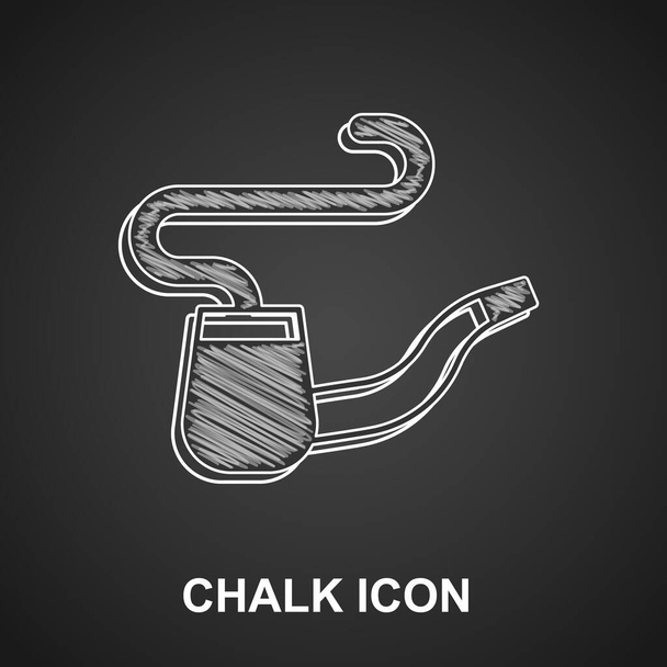Chalk Smoking pipe with smoke icon isolated on black background. Tobacco pipe.  Vector - Vector, Image