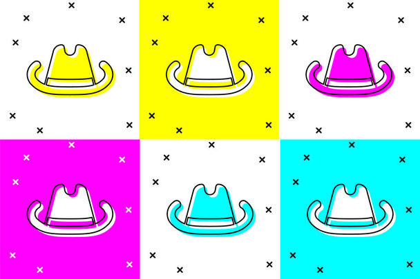 Setzen Western Cowboy-Hut-Symbol isoliert auf farbigem Hintergrund. Vektor - Vektor, Bild
