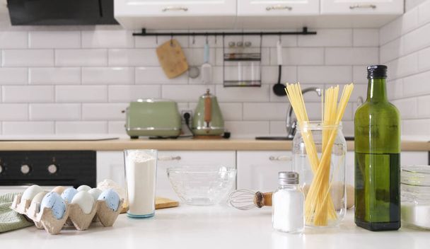 Composition With Assorted Food Products And Kitchen Utensils - Fotoğraf, Görsel