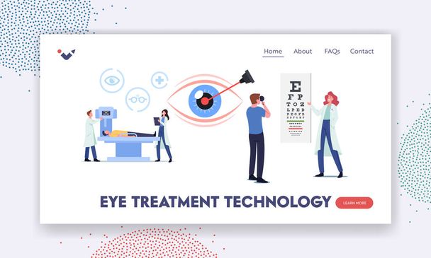 Šablona stránky technologie ošetřování očí. Profesionální oční vyšetření pro korekci laserem, vizuální chirurgie - Vektor, obrázek