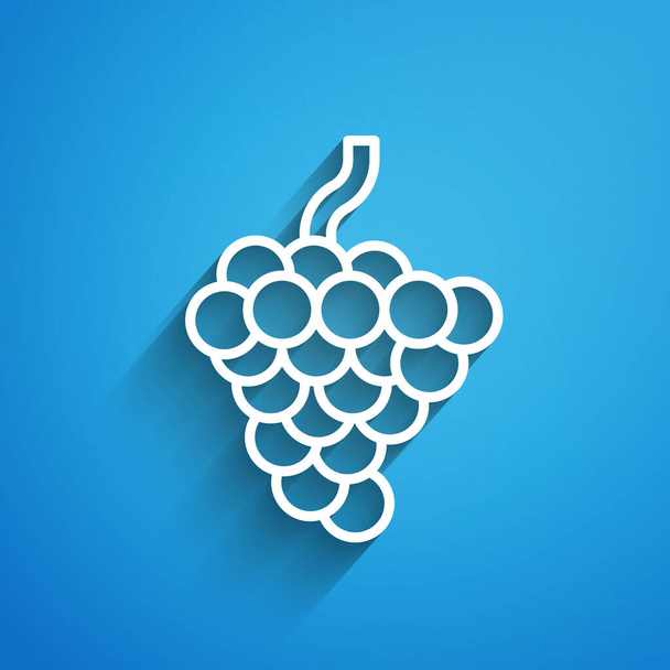 Línea blanca Icono de fruta de uva aislado sobre fondo azul. Larga sombra. Vector - Vector, Imagen